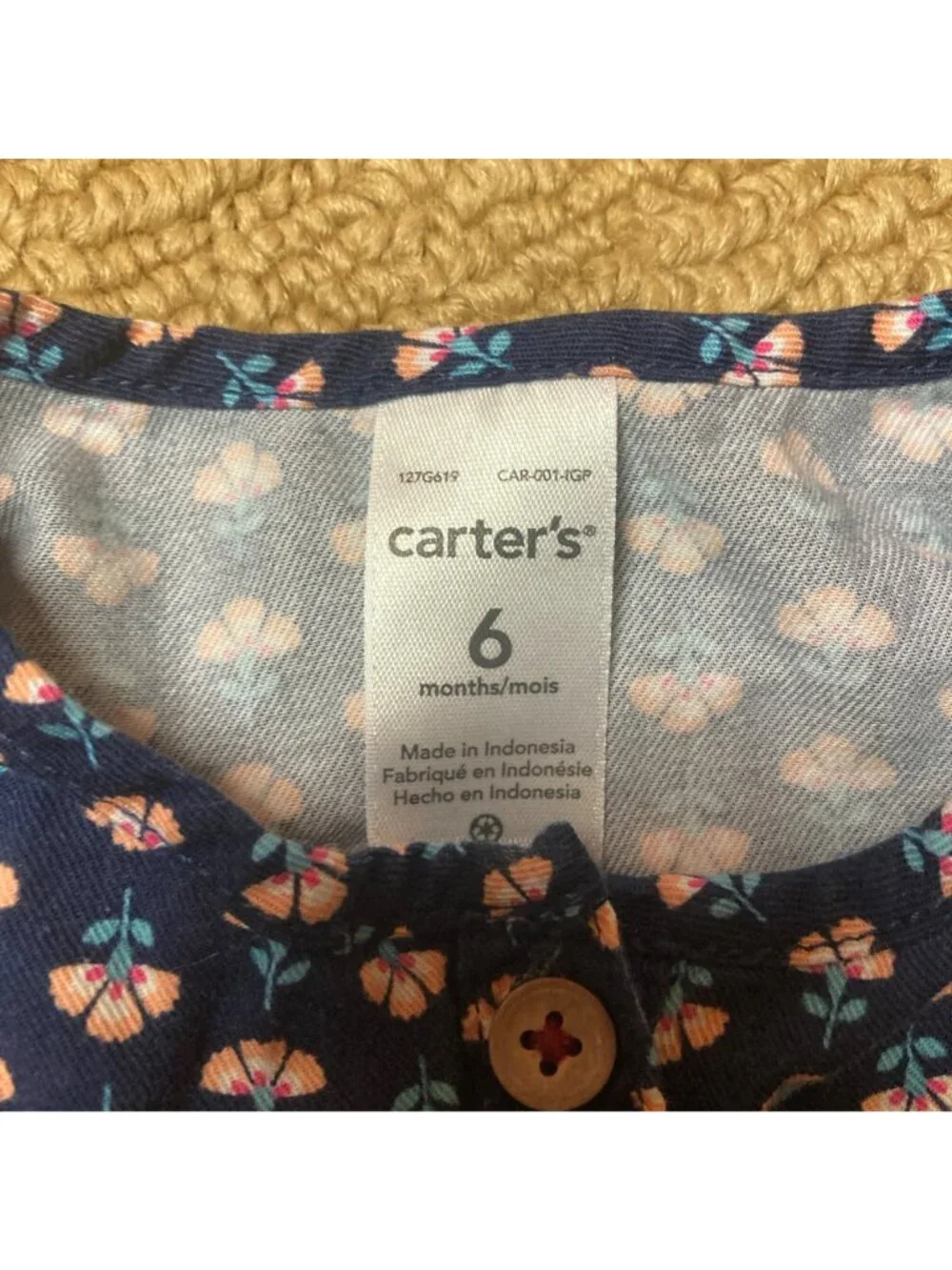 Carter's Infant Girl Blouse 6 Months Boho Blue Floral Top Hippie